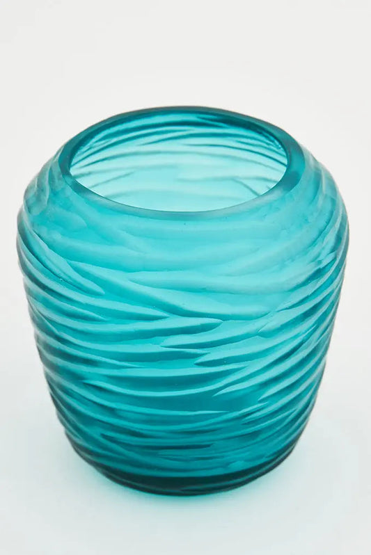 Set de 3 portavelas de cristal artesanal azul