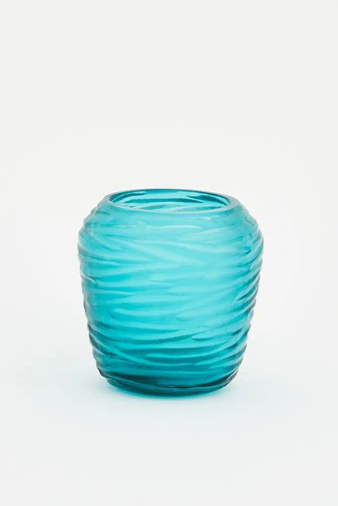 Set de 3 portavelas de cristal artesanal azul