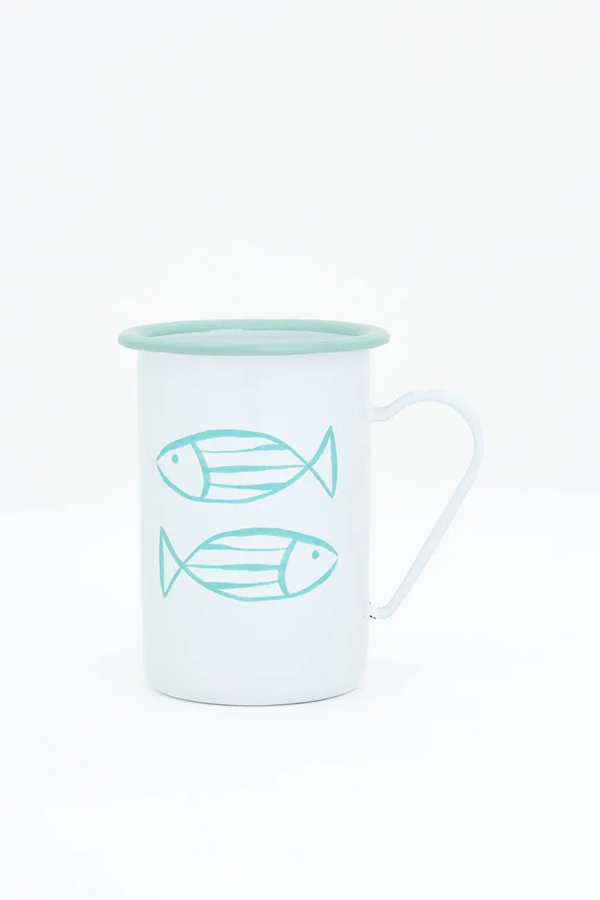 Set de 4 mugs o tazas de metal largas con peces - Batela