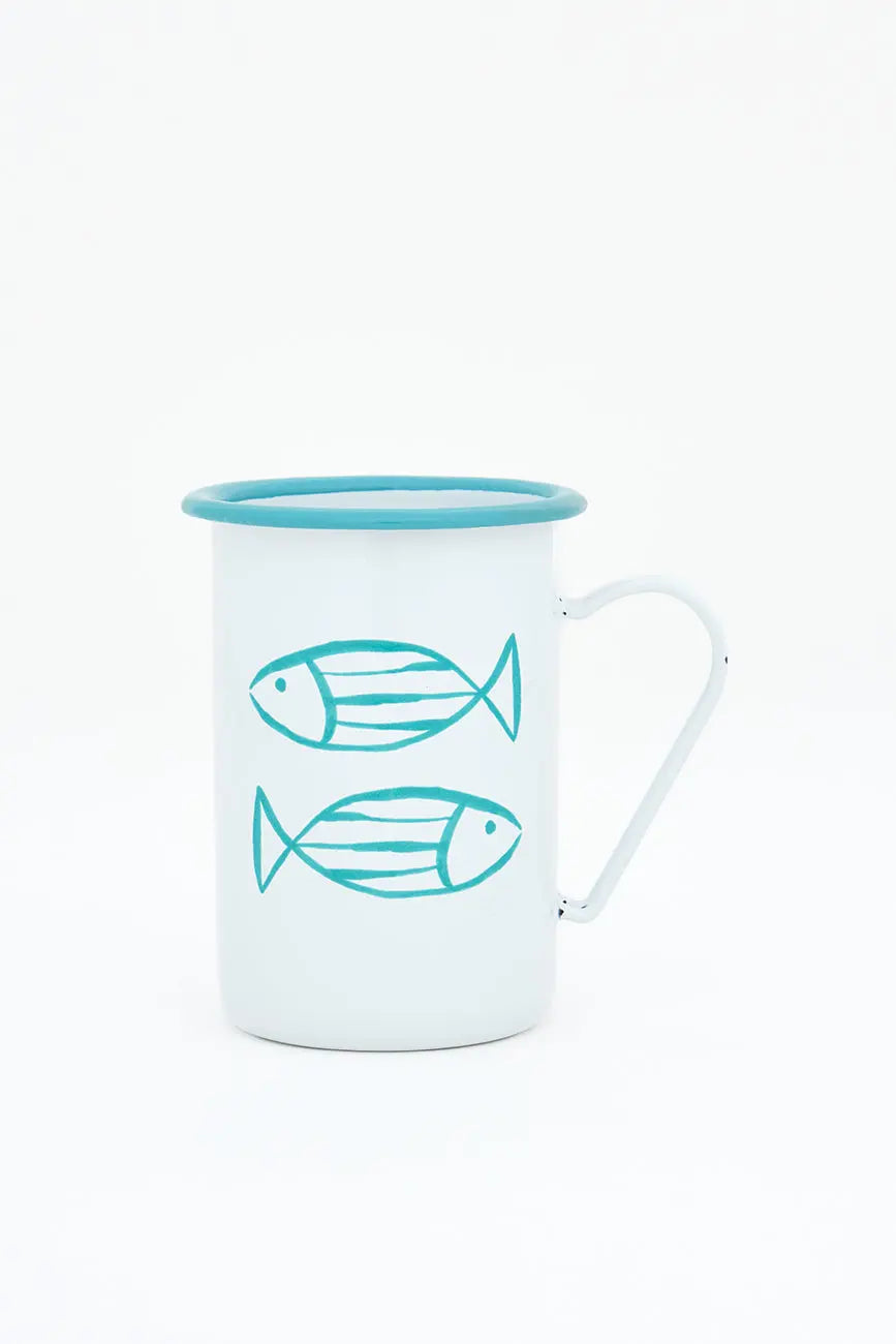 Set de 4 mugs o tazas de metal largas con peces - Batela