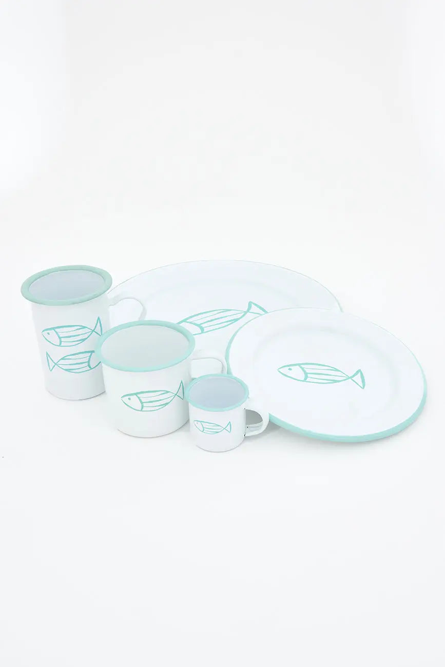 Set de 4 mugs o tazas de metal largas con peces - Batela
