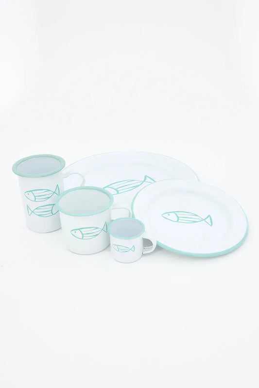 Set de 4 mugs o tazas de metal largas con peces - Batela