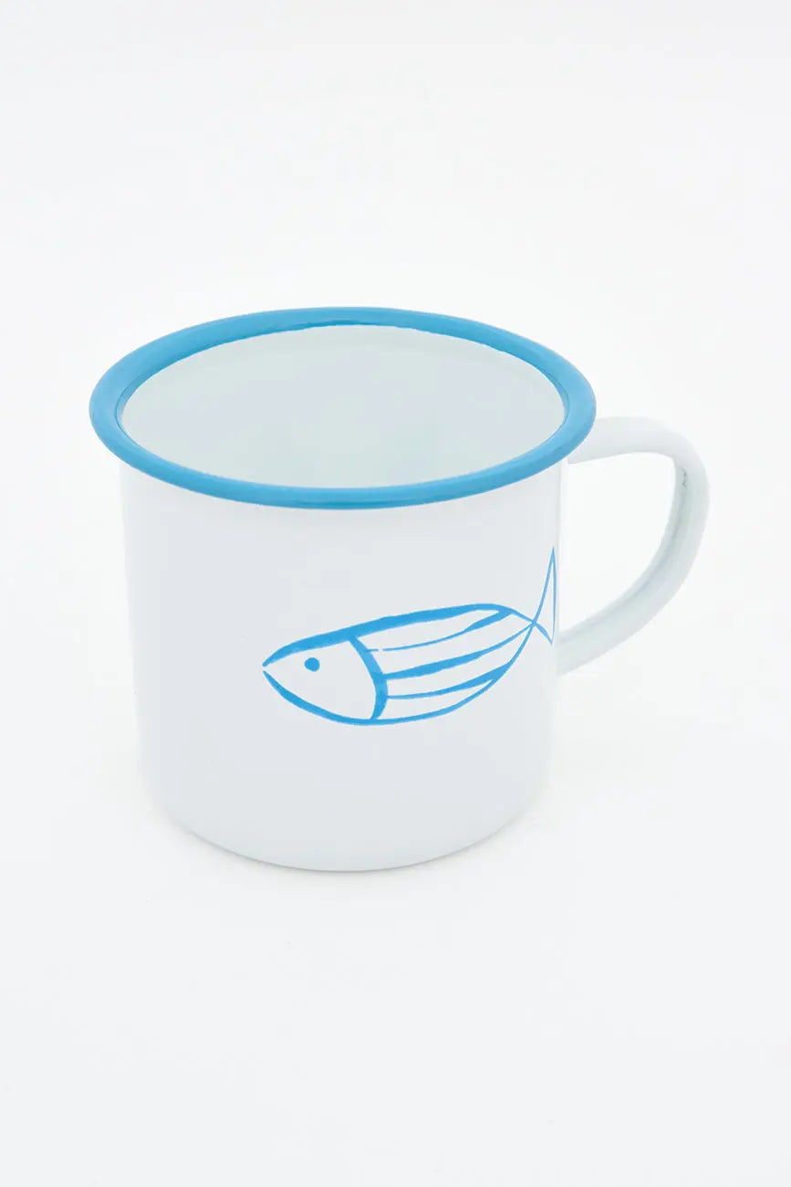 4 mugs o tazas esmaltadas con pez