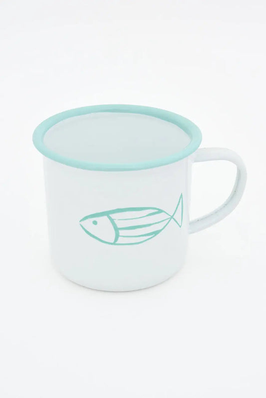4 mugs o tazas esmaltadas con pez