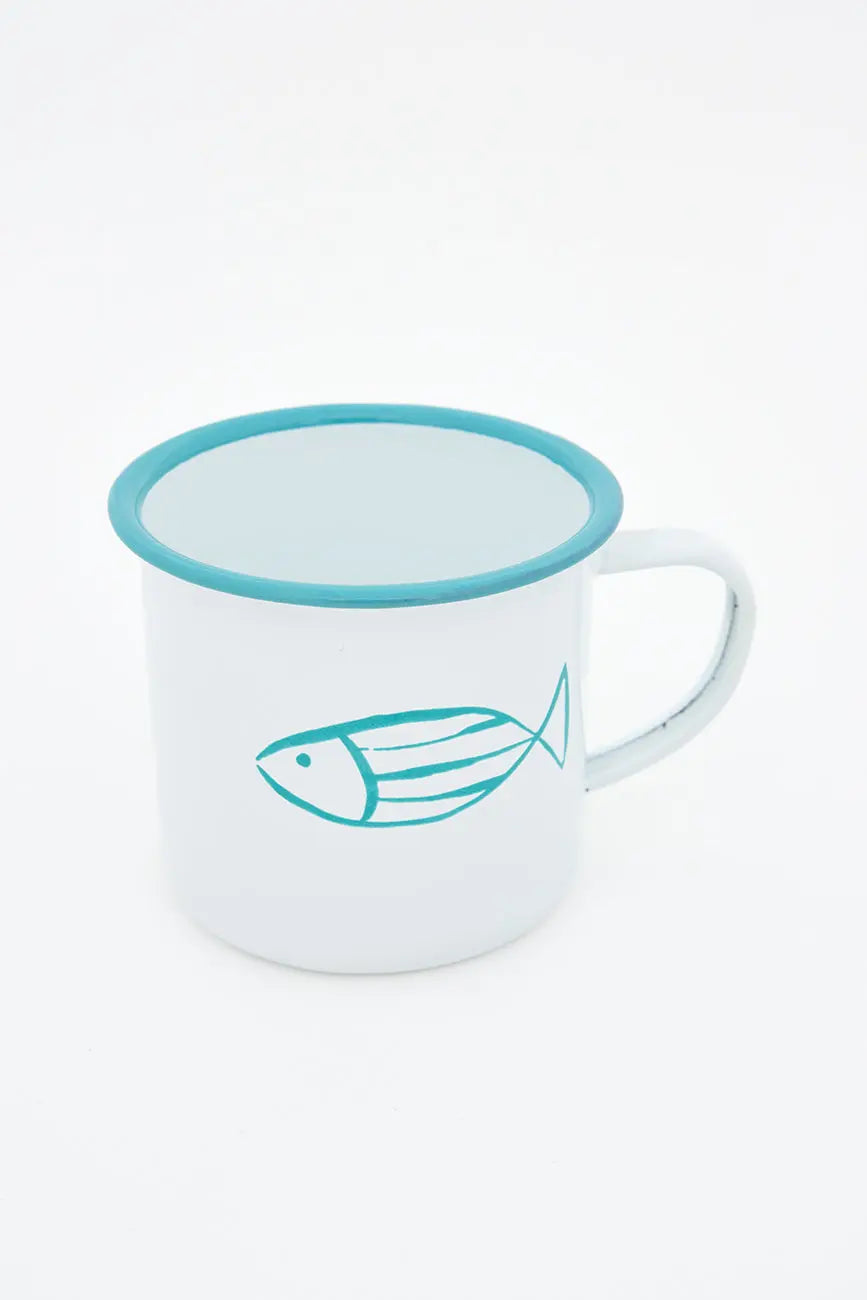 4 mugs o tazas esmaltadas con pez