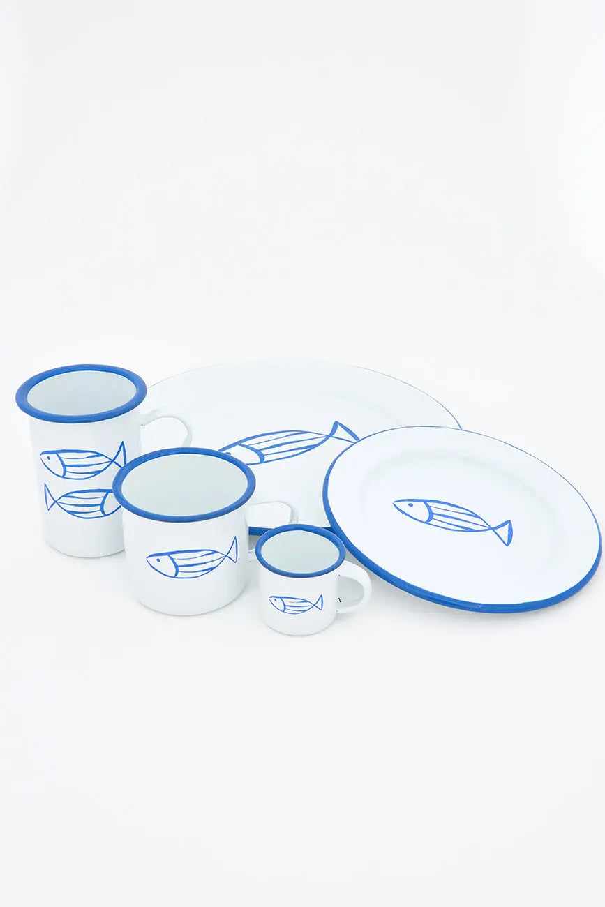 4 mugs o tazas esmaltadas con pez