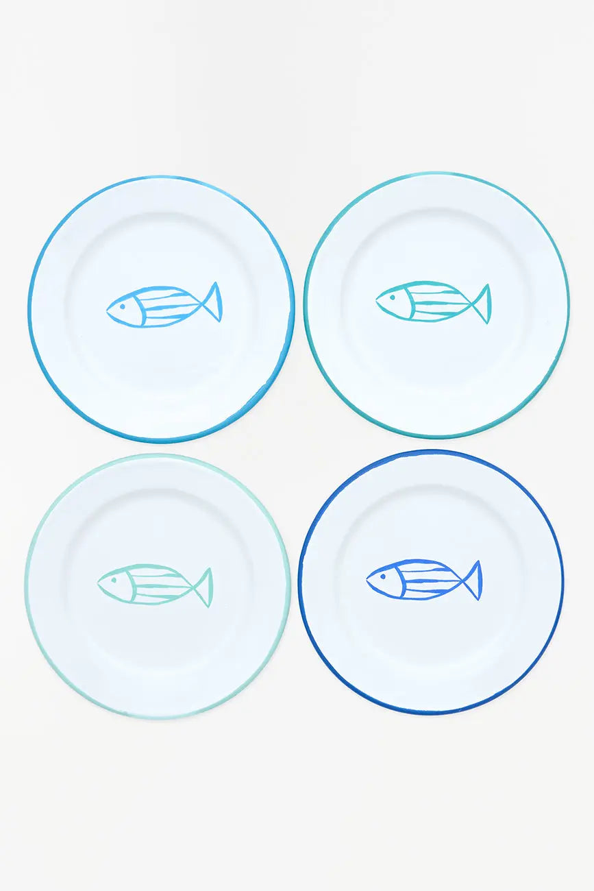 Set de 4 assiettes à poisson en métal émaillé
