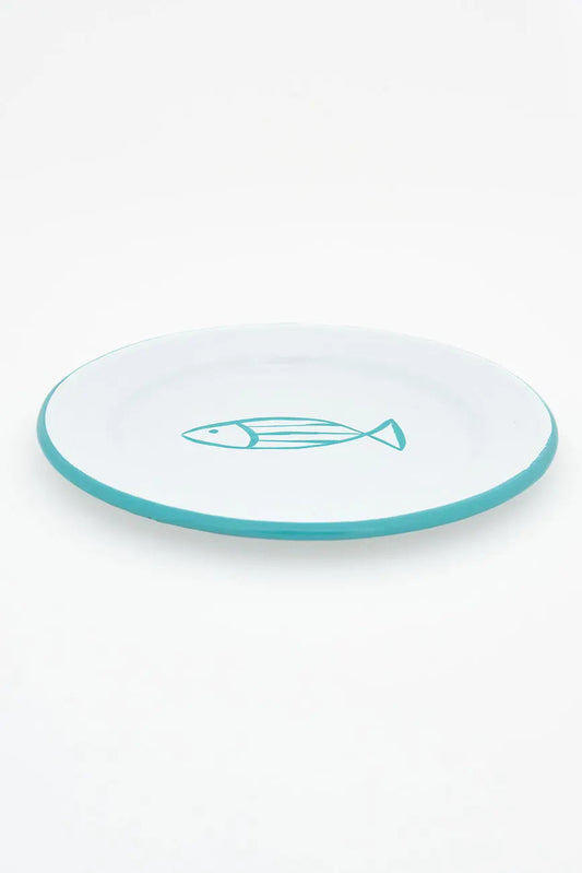 Set of 4 enameled metal plates with fish