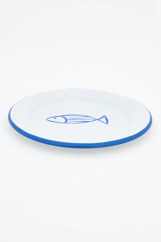 Set of 4 enameled metal plates with fish