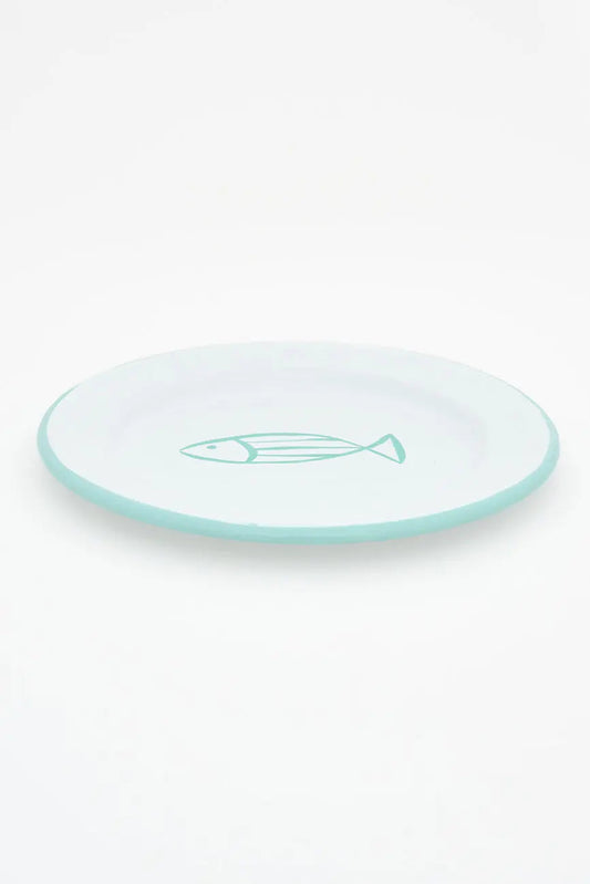 Set of 4 enameled metal plates with fish