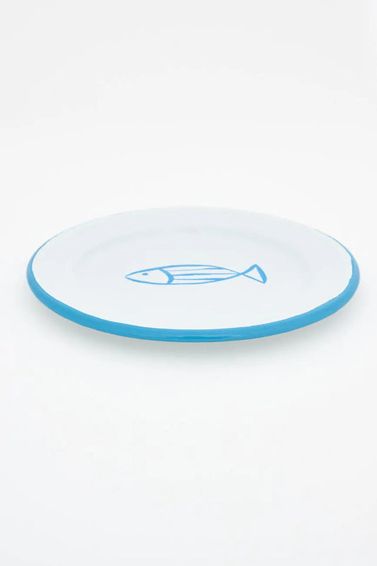 Set of 4 enameled metal plates with fish
