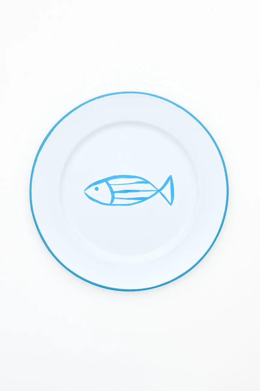 Ensemble de 4 grandes assiettes à poisson émaillées