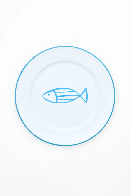 Set of 4 large enameled plates with fish