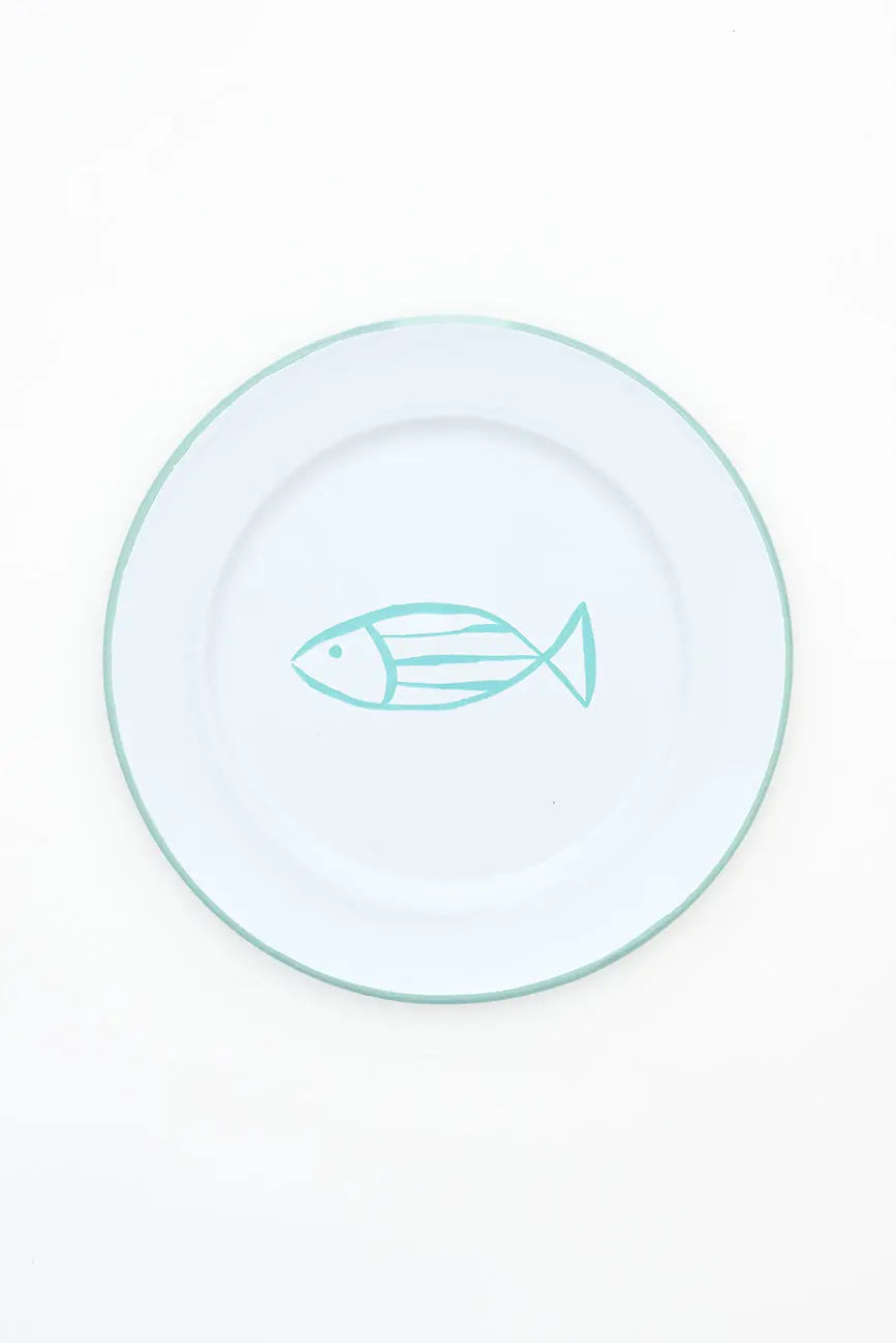 Ensemble de 4 grandes assiettes à poisson émaillées