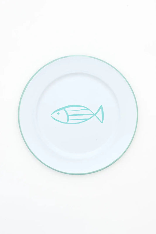 Set of 4 large enameled plates with fish