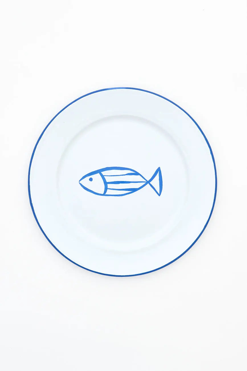 Ensemble de 4 grandes assiettes à poisson émaillées