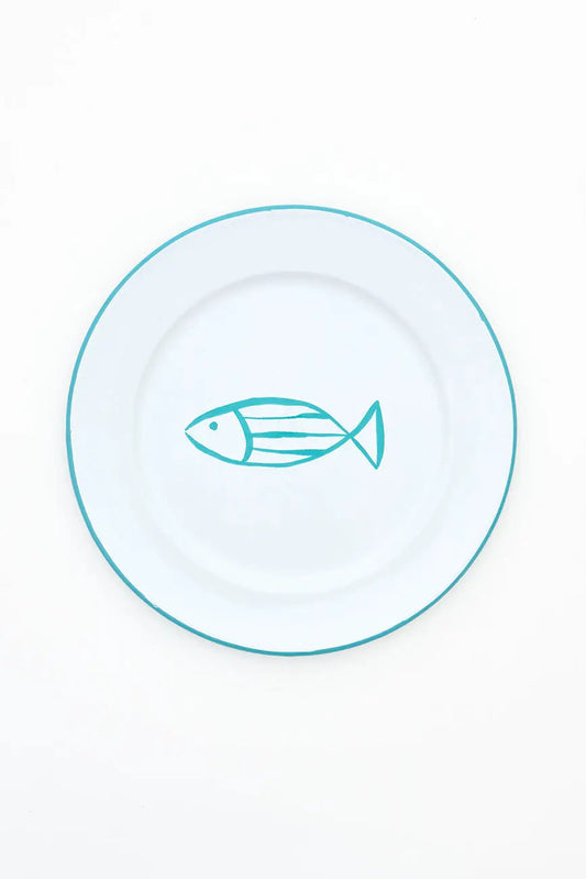 Set of 4 large enameled plates with fish