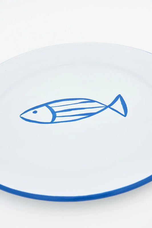 Set of 4 large enameled plates with fish