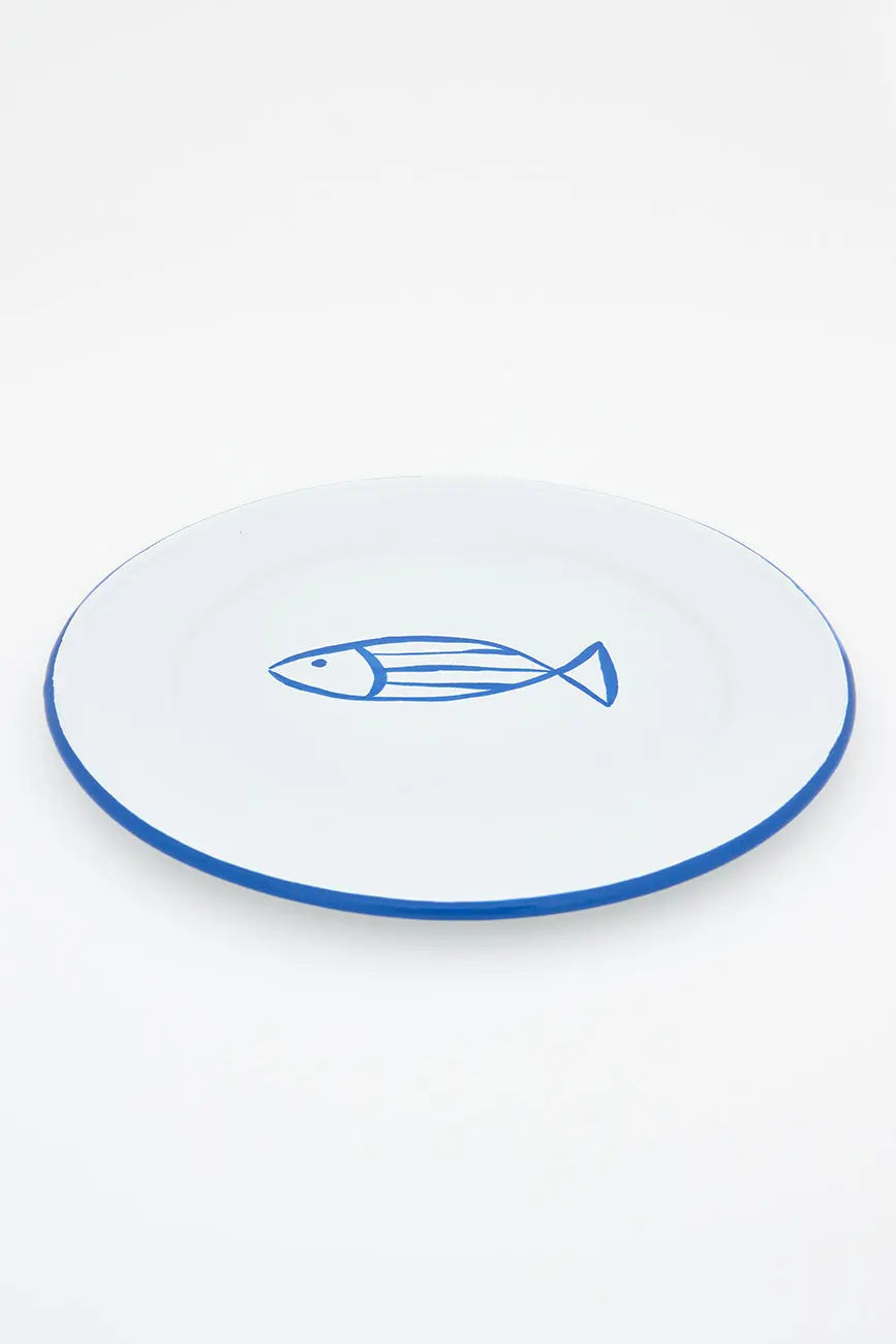 Ensemble de 4 grandes assiettes à poisson émaillées