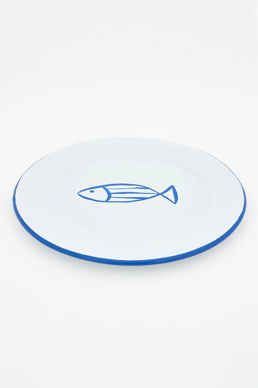 Set of 4 large enameled plates with fish
