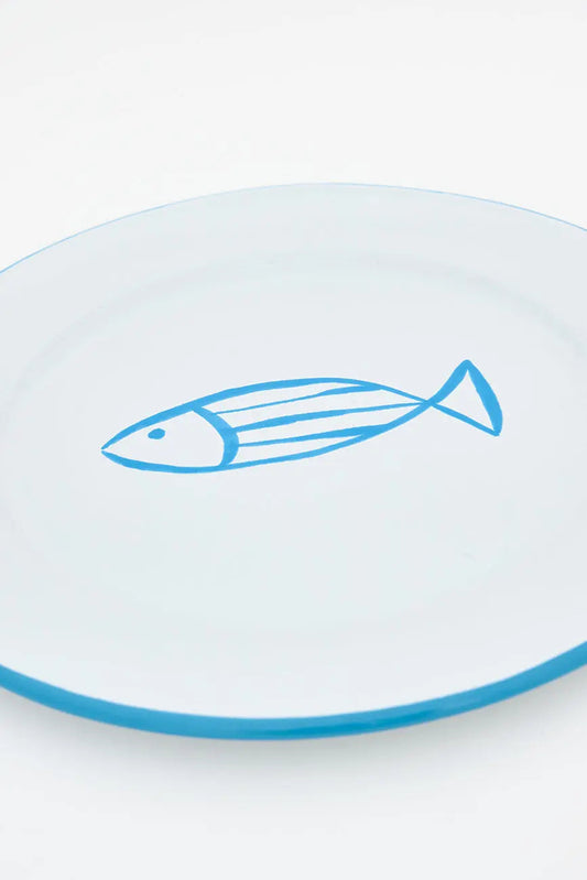 Set of 4 large enameled plates with fish