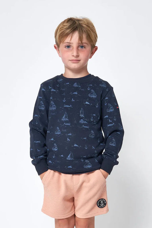 Boys' sweatshirt with boats and front pocket
