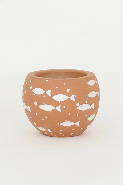 Batela Tiesto de Cemento Color Arcilla con Peces
