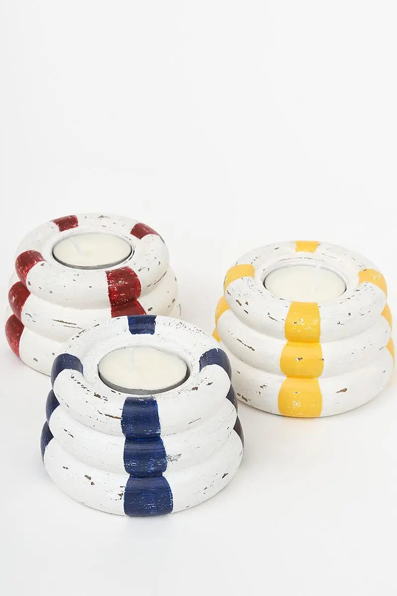 Set de 3 Portavelas con forma de salvavidas de madera