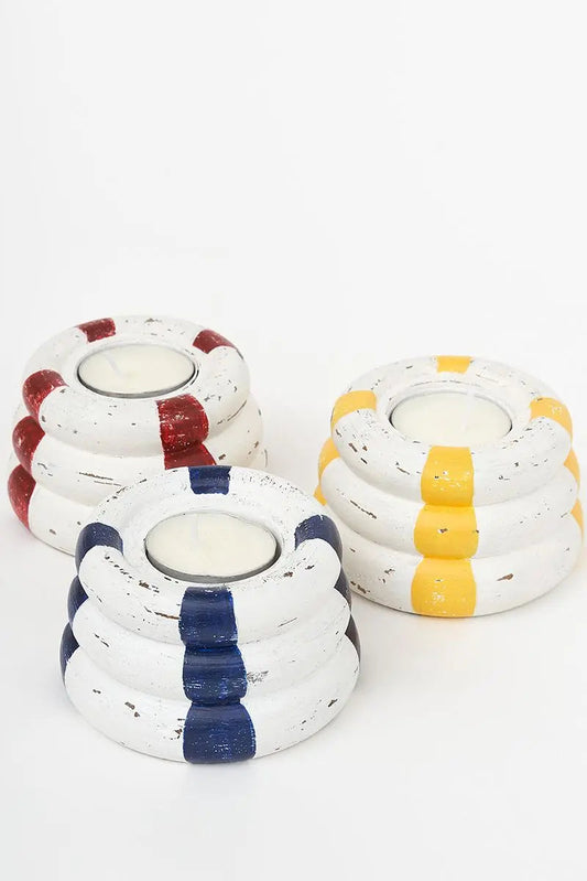 Set de 3 Portavelas con forma de salvavidas de madera