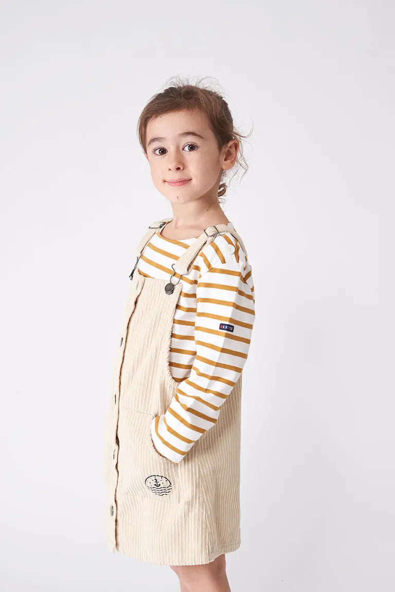 Corduroy pinafore dress with buttons and front pockets