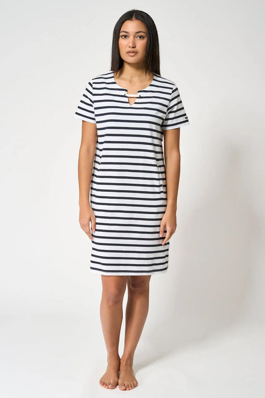 Vestido camiseta corto de algodón escote abierto