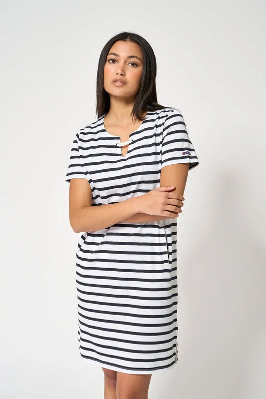 Vestido camiseta corto de algodón escote abierto