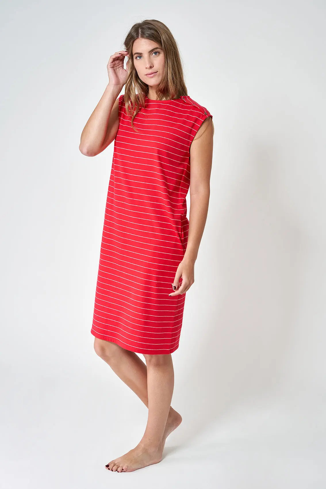 Fine stripe cotton midi dress