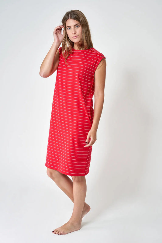 Fine stripe cotton midi dress