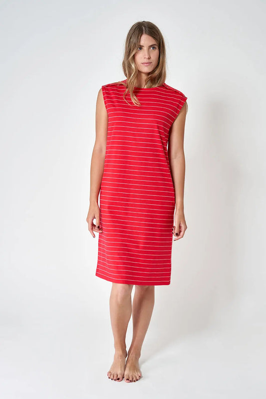 Fine stripe cotton midi dress