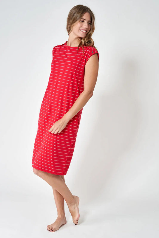 Fine stripe cotton midi dress