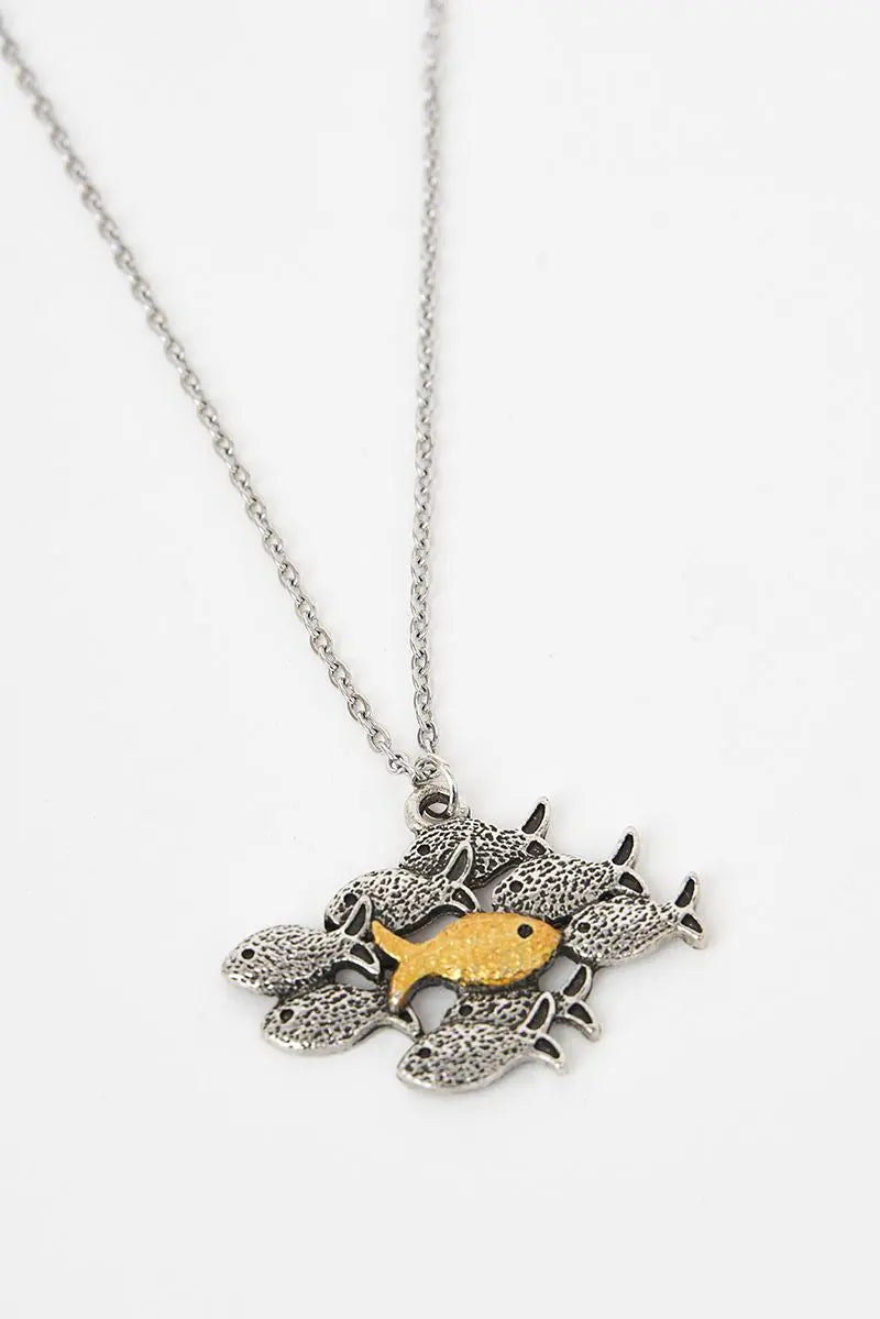 Sustainable alloy necklace with various fish pendants