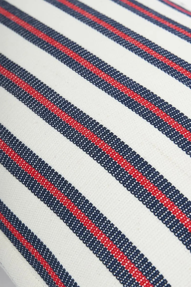 Red and navy striped cotton cushion