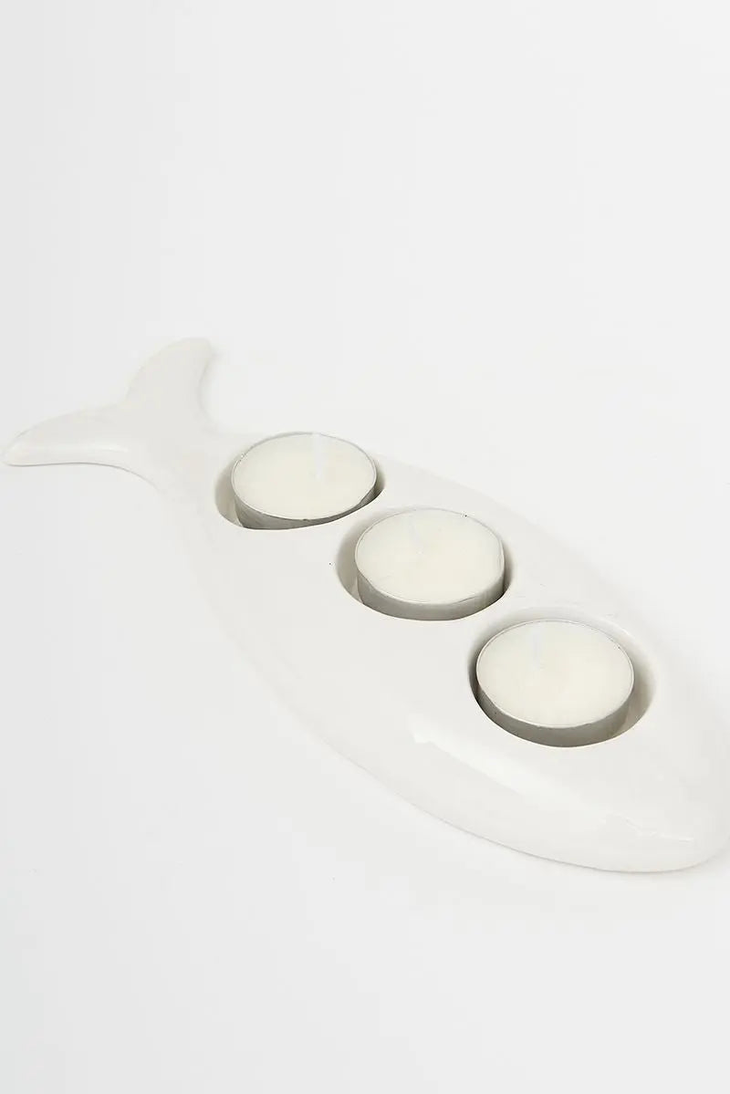 Set de 3 portavelas triple de cerámica con forma de pez