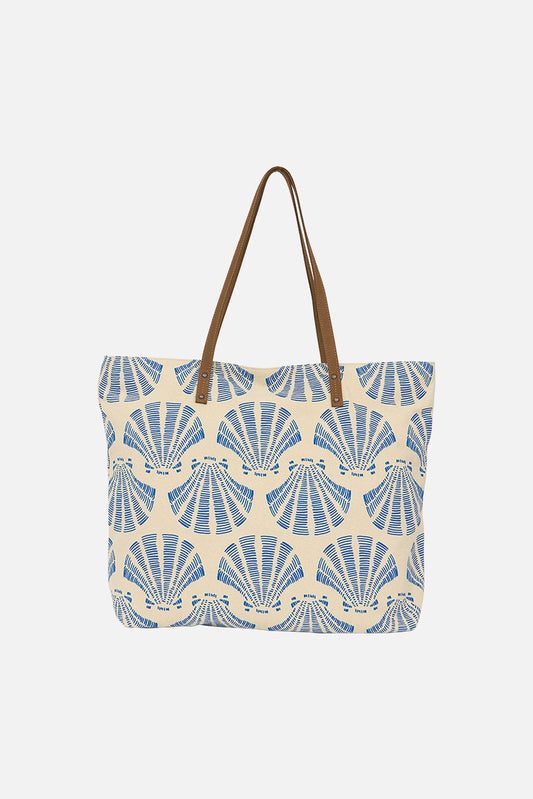 Bolso tote grande con conchas estampadas