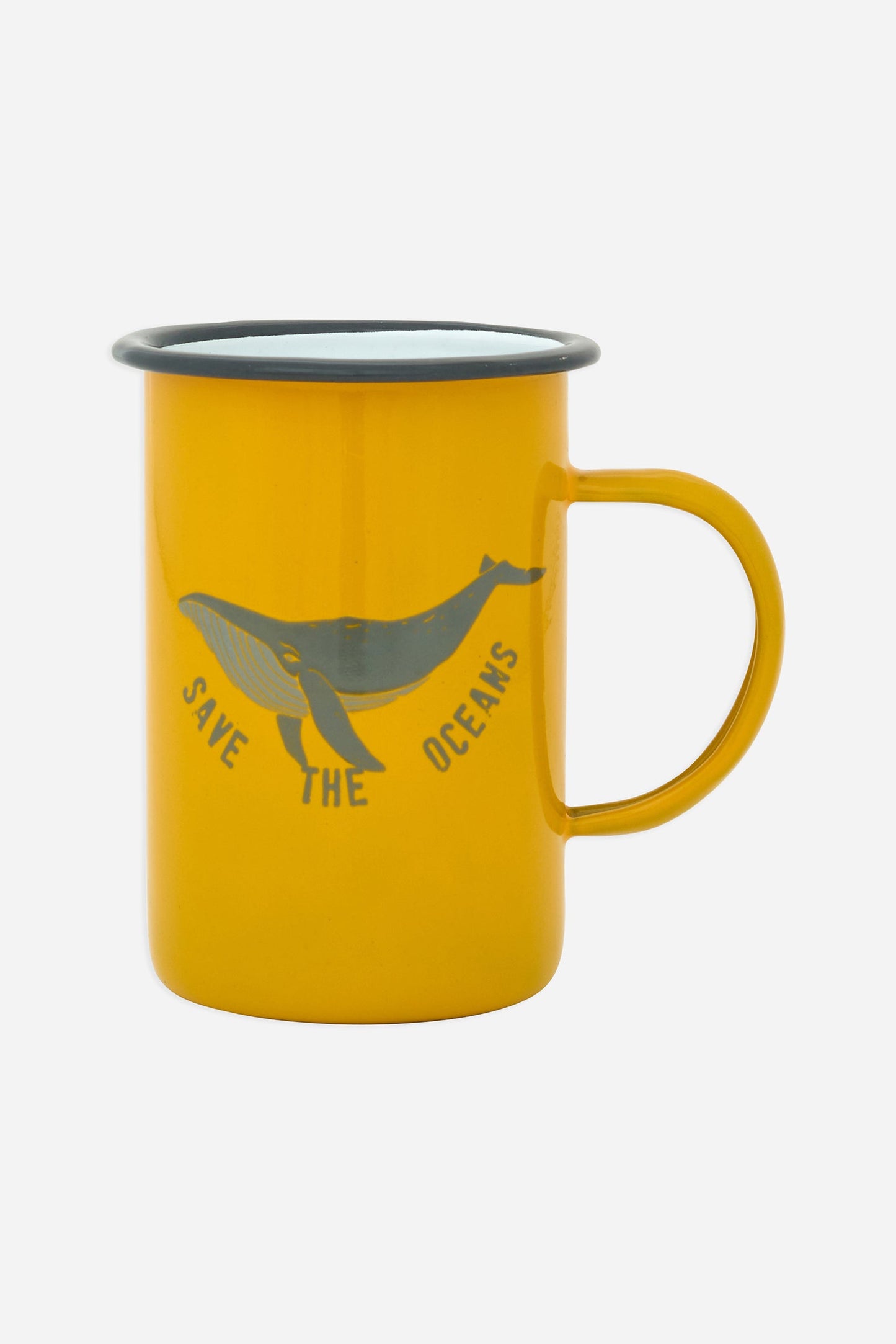 Taza esmaltada amarilla con ballena