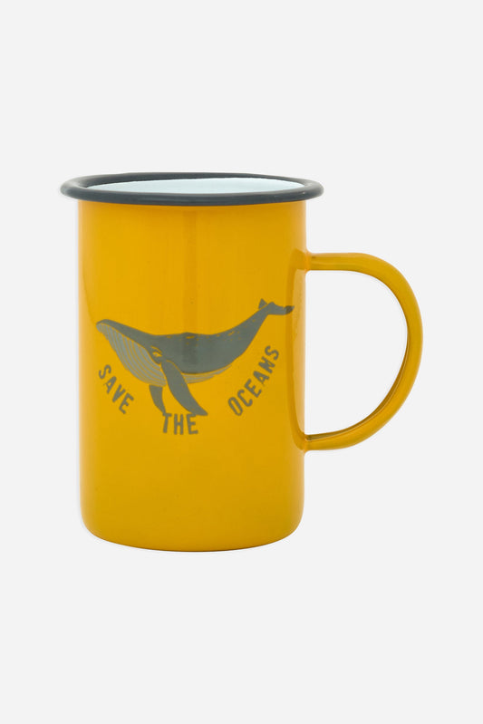 Taza esmaltada amarilla con ballena