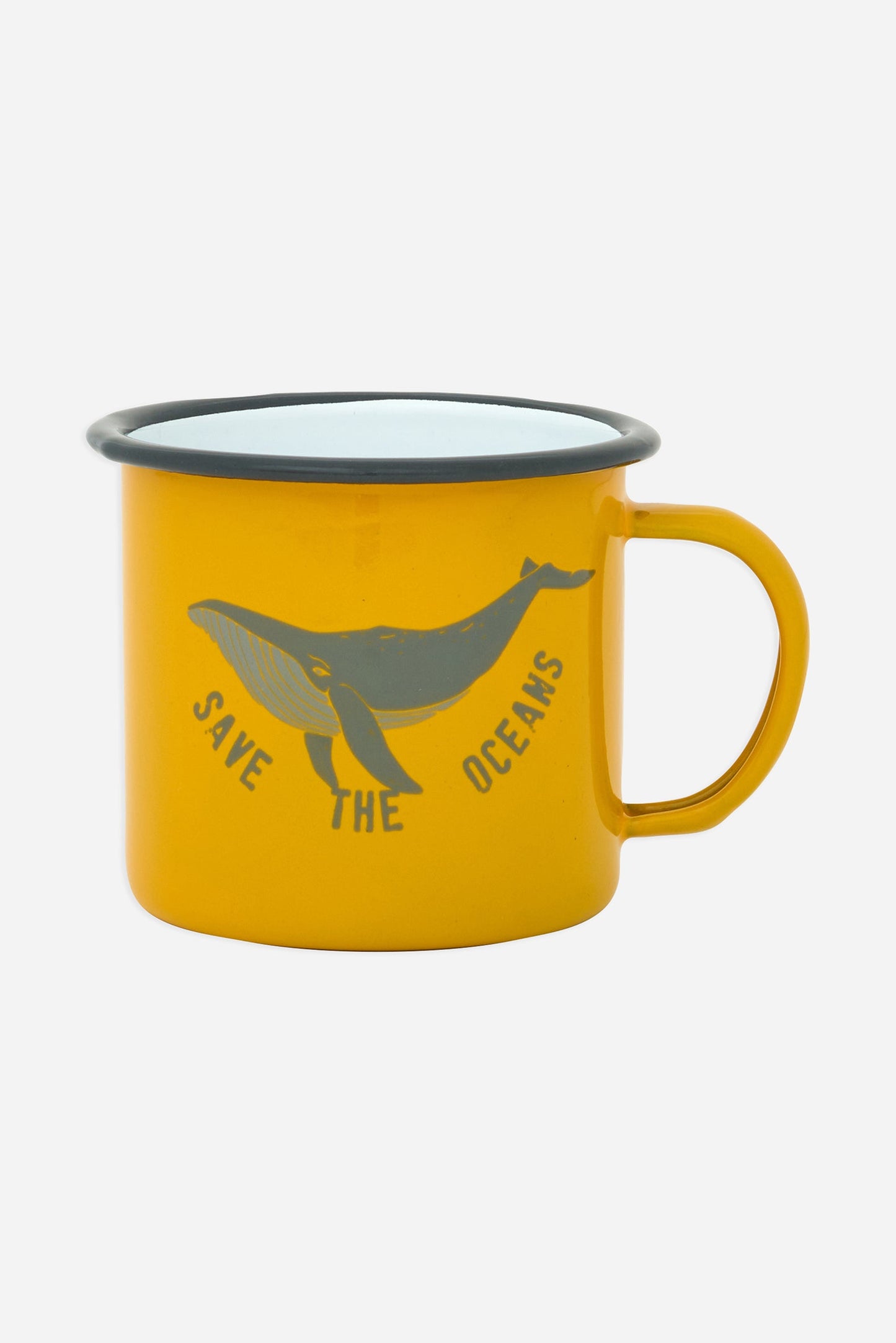 Taza esmaltada amarilla con ballena