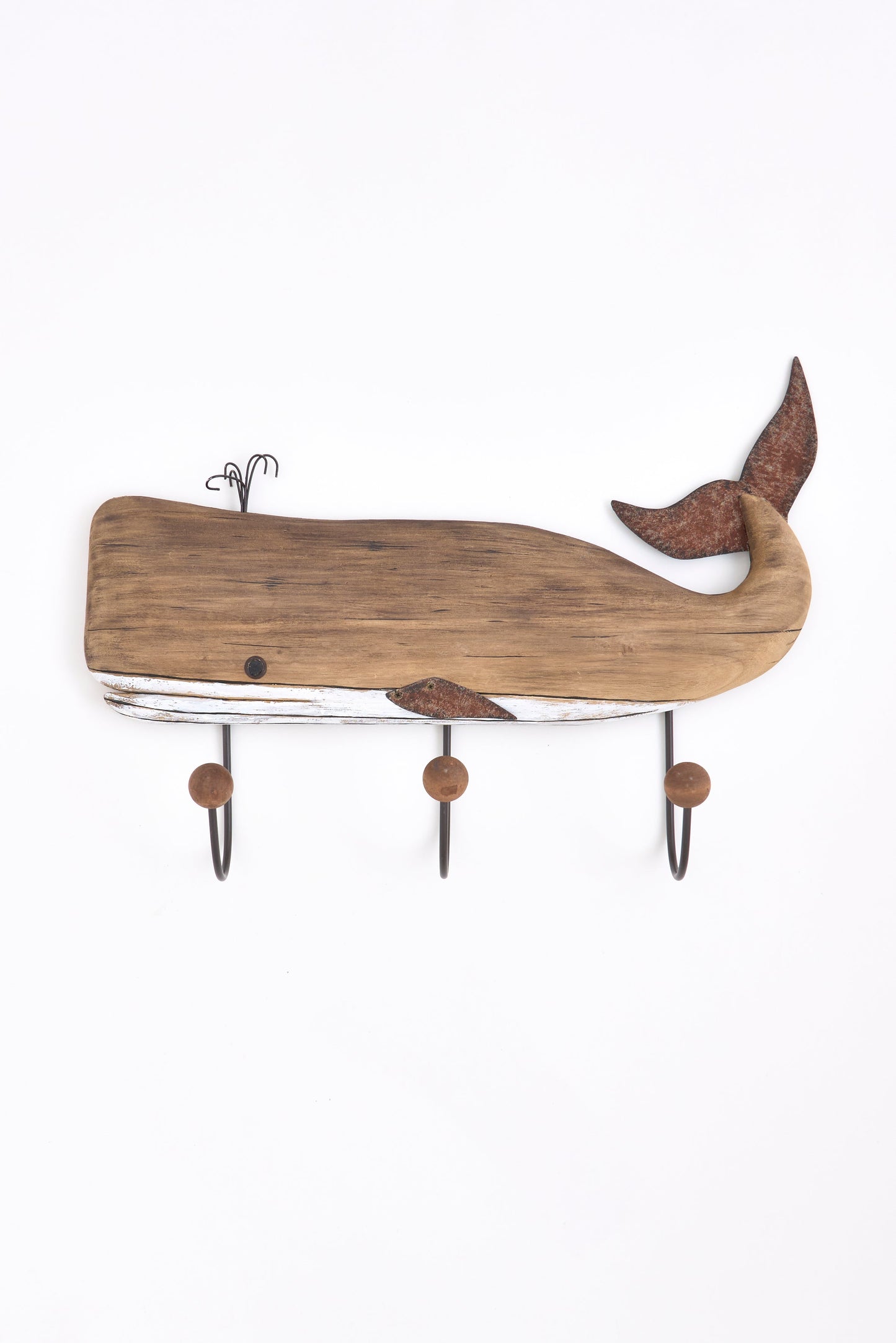 Decorative wooden whale coat rack