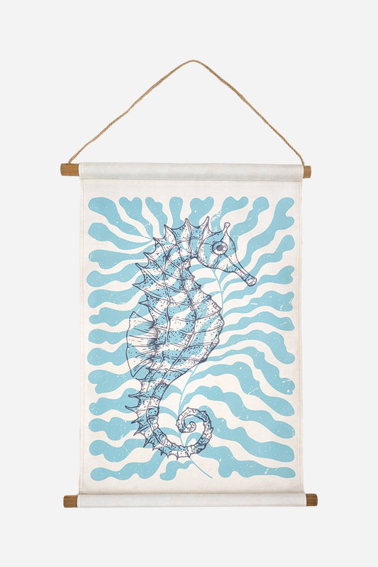 Nautical decorative print with seahorse