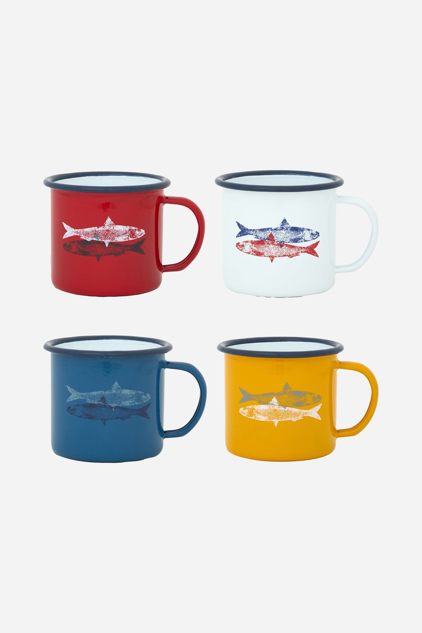 Set de 4 tazas esmaltadas con pez