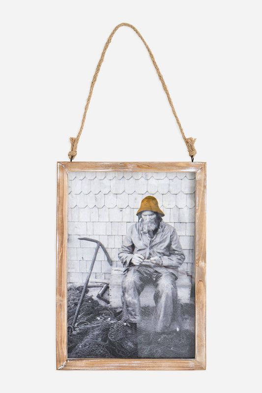 Vintage nautical painting with fisherman
