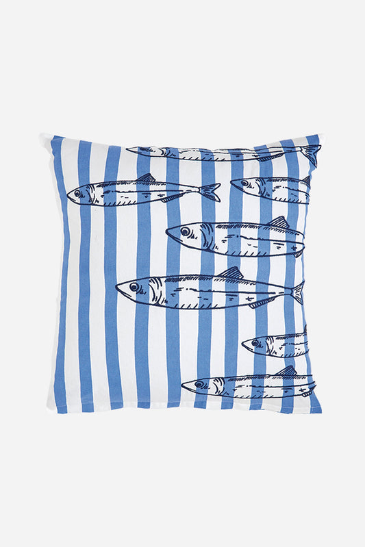Cotton cushion with fish and stripes