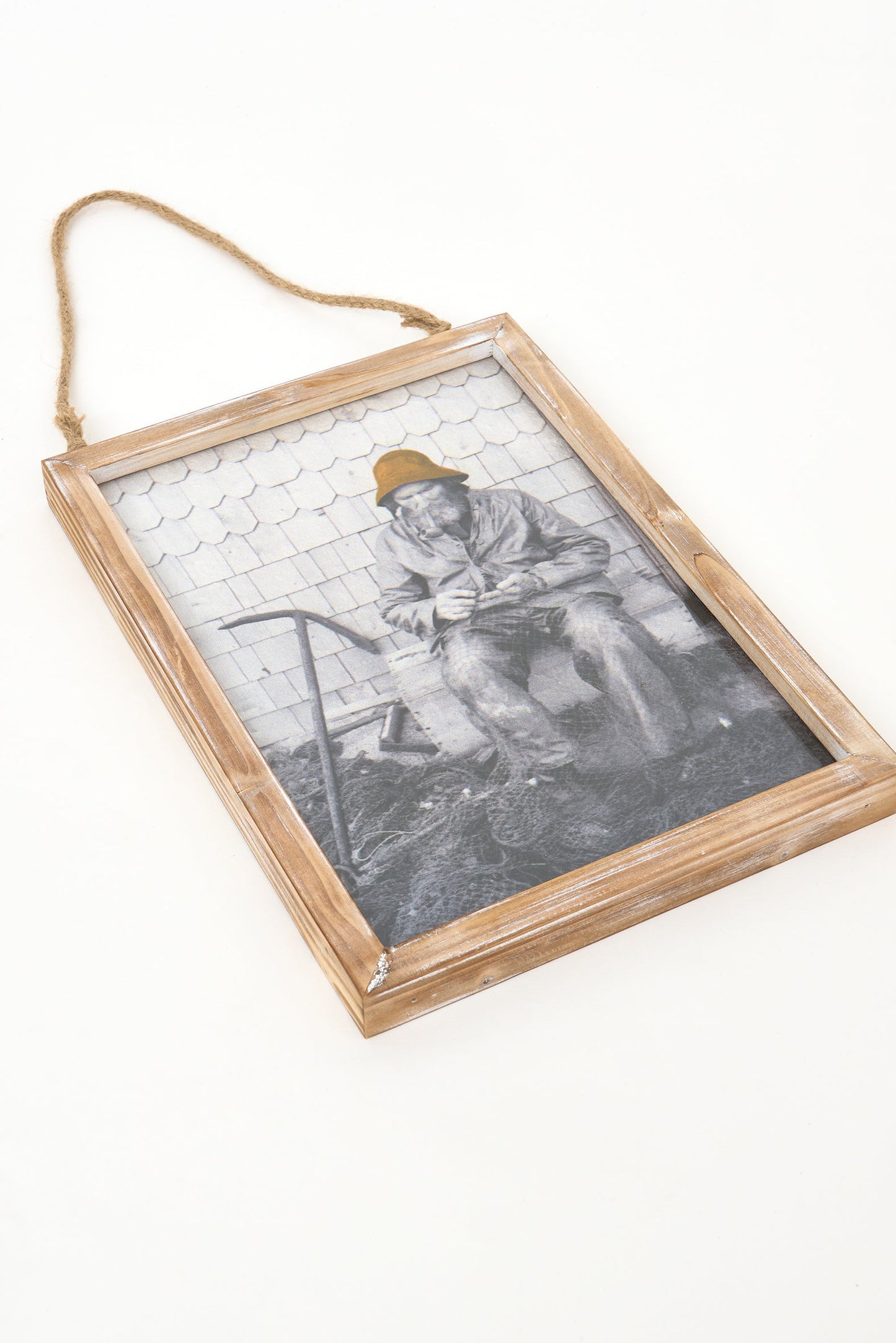 Vintage nautical painting with fisherman