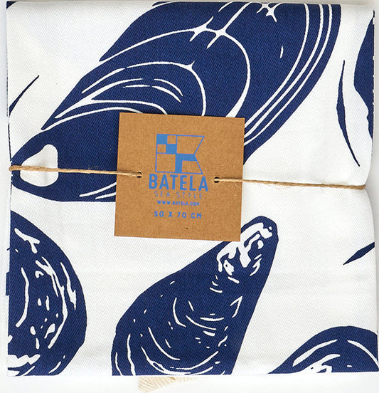 Paño de cocina con mejillones